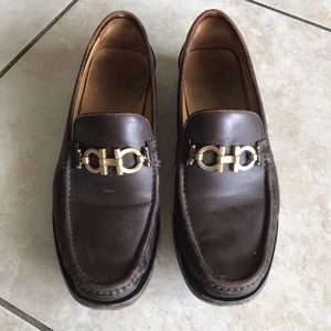 SALVATORE FERRAGAMO BRONZE GANCINI LEATHER SHOES